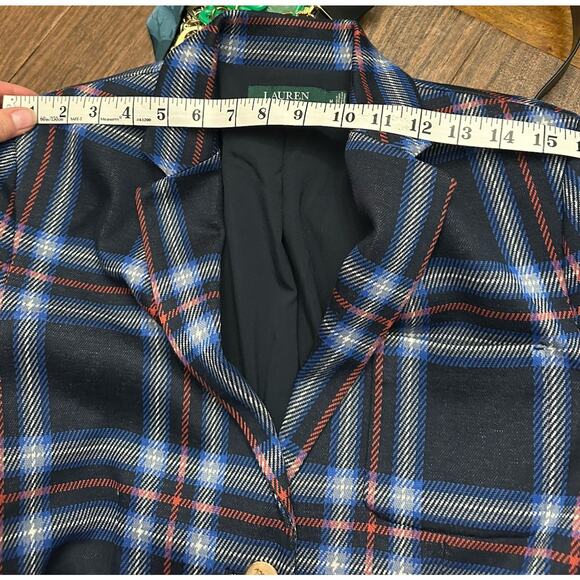 Lauren Ralph Lauren Plaid Blazer Jacket Navy/Red/White Gold Buttons Size M - Picture 11 of 12